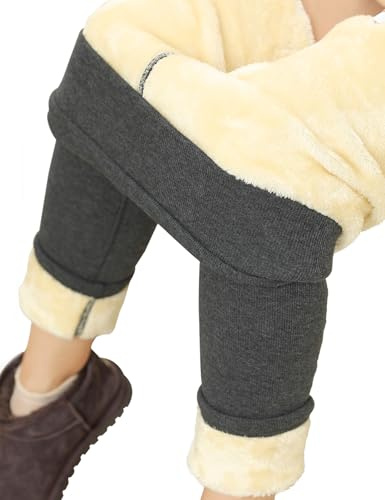 Yuson Girl Termoleggings för kvinnor, fodrade termiska stretchiga leggings, vinter, tjocka varma leggings, smala strumpbyxor, hög midja, fleece, plyschleggings för fitness, löpning, vandring, Mörkgrå,