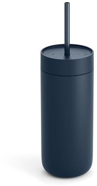 Fellow Botella de agua fría Carter de 20 onzas para agua, té helado, café, batidos, café helado y más, vaso de acero inoxidable aislado al vacío con tapa resistente a derrames y popote, color azul