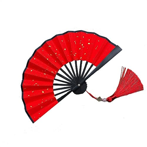 YLWX Mini Abanico De Mano, Color Verde Oscuro, Dorado, Pequeño Abanico Plegable, Actuación Fotográfica Nupcial, Abanico Oriental, Borlas, Abanicos Decorativos con Purpurina (Color : Red Sprinkled GOL