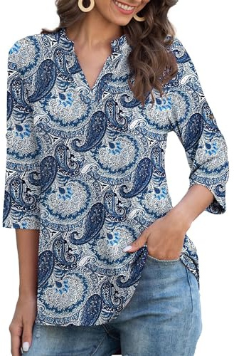 Heersan Maniche a 3/4 Maglietta Donna Cotone Bluse Casual Top Maglia Magliette Scollo V T-Shirt Elegant Camicetta Tunica da Donna