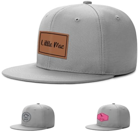 ZOTIMEF Personalisiertes Baby-Baseballkappe - Individueller Name Lederflicken Trucker-Mütze - Verstellbarer Snapback für Säugling, Kind, Erwachsener Hellgrau Kein Netz