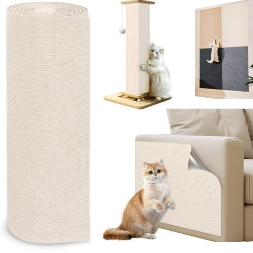 Jyvex 300x40cm Tappetino Tiragraffi per Gatti Autoadesivo, Proteggi Divano Gatti Graffi, DIY Climbing Cat Scratcher, Protezione Divano Graffi Gatto, Antigraffio Gatto Divano Beige