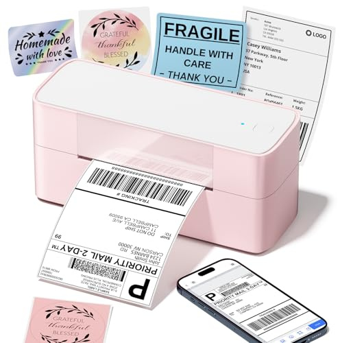 Thermal Label Printer 4x6, 245BT Postage Label Printer for Shipping, Small Business-Compatible with Royal Mail, Amazon, Shopify, Ebay, UPS, Etsy, Pink