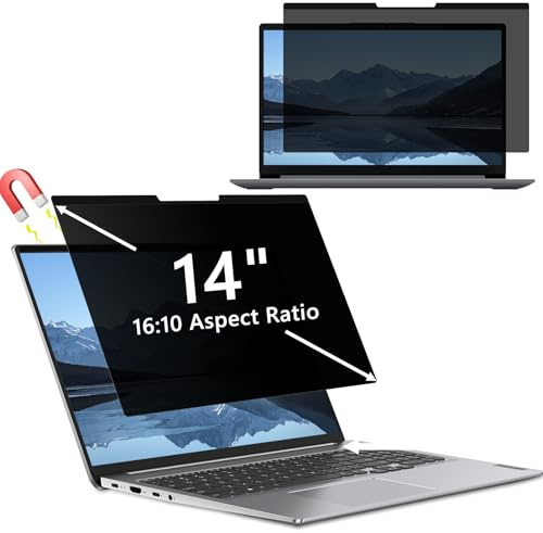 Hinnwer Magnetischer Laptop Sichtschutz für 14 Zoll 16:10 Seitenverhältnis, Anti-Fingerabdruck, Abnehmbarer Anti Blaulicht Blendschutz Blickschutzfolie für Lenovo/HP/Dell/Acer/Samsung/Toshiba