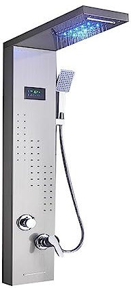 Duschset, Duschkranar i ny stil ，Blandare Svart duschpanel for badrum， LED-duschpelare med digital display(Brushed 8012)