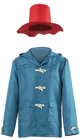 Adult Blue Coat Costume Duffle Jacket Red Hat Halloween Cosplay Outfits for Men Women