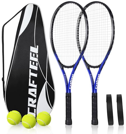 Juego de 2 raquetas de tenis de 27 pulgadas, juego de raquetas de tenis familiares de 27 pulgadas para juegos deportivos recreativos al aire libre (azul)