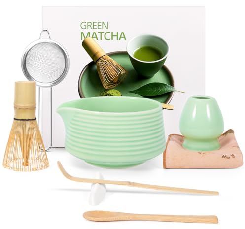 GLOSKIN Matcha Kit, Cuenco Matcha, Set With Batidor Matcha y Filter Matcha, Completo con Cuchara, Cucharadita para Rituales de Té Japoneses Tradicionales