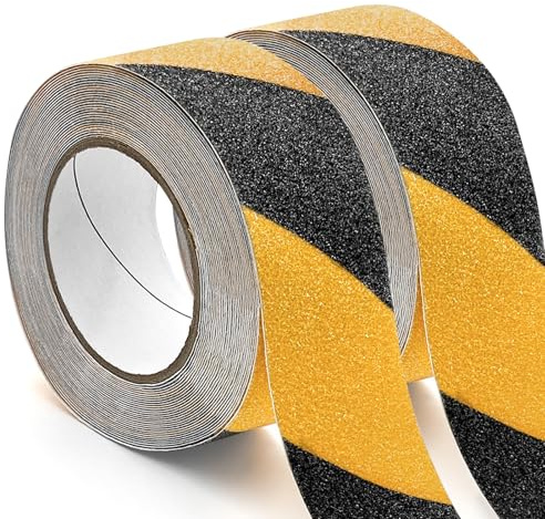 Coco Berming Nastro Antiscivolo Adesivo 50mm x 10m, Strisce Antiscivolo, Nastro di Sicurezza per Scale, Gradini e Rampe, Interni ed Esterni (nero/giallo)