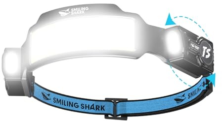 Smiling Shark Headlamps, Super Bright LED Head Lamp Rechargeable Adjustable Spotlight & 6 Floodlight with Motion Sensor 6 Mode 2400mAh HeadTorch for Emergency Camping Hiking Fishing Running