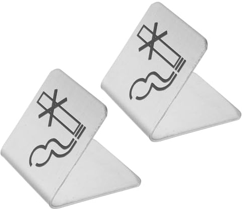 BELLIFFY 2 pièces Panneau Double Face Acier Inoxydable avec Interdiction Fumer Indicateur Non Fumeur pour Table Réservée Restaurant et Hôtel Signalisation et Visible