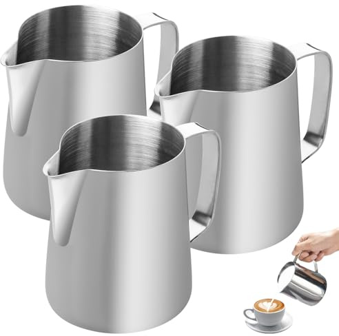 3 bricco per latte in acciaio inox, 150 ml, brocca per latte in schiuma, bricco in schiuma di latte, brocca per schiuma, brocca per latte e caffè espresso, per montalatte, cappuccino, macchiato