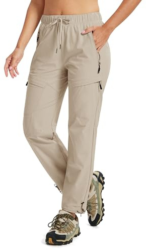MoFiz Pantalons de Randonnée Femme Outdoor Cargo Trekking Travail Pantalon Déperlant avec 5 Poches Zippées Kaki EU 3XL