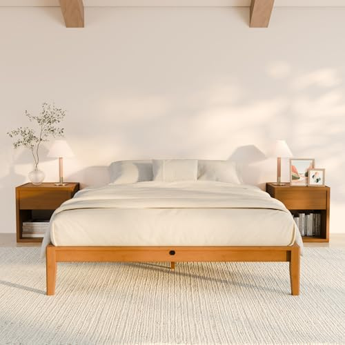 Recci King Size Bed Frame, Bamboo Joinery Platform Bed, Solid Bamboo, Modern Minimalist Low Bed Frame, Noise-Free Slat Support, Tool-Free Assembly, 24.9cm Underbed Storage, Bamboo Brown