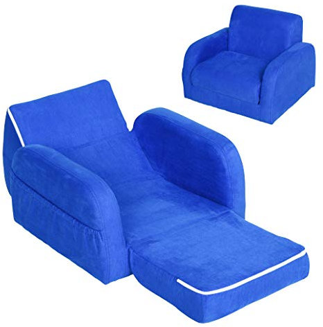 HOMCOM 2-in-1 Kindersessel, Minisessel, Kindersofa für 3-4 Jahre alt, Liegefunktion, Blau, 47 x 45 x 38 cm