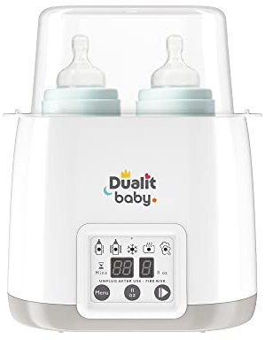 Dualit Double Baby Bottle Warmer & Steriliser | White and Grey | BPA Free | Multi-Functional | High Temperature Steam Clean | Fast Warming Baby Food Warmer - Milk Heater Function | 11020