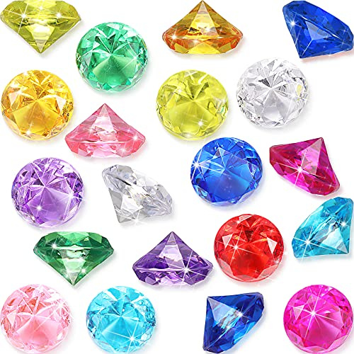 Chalyna Diving Gems Pool Toys 16 Pieces Large Acrylic Gems Big Diamond Gems Pirate Treasure Chest Summer Underwater Swimming Toys for Birthday Swimming Training Gift Water Pool