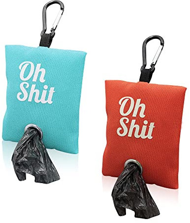 Fatiya Haustierkotbeutelspender, tragbarer Hundekotbeutelhalter für Leine, Hundekotbeutelbehälter mit Metallclip zum Gehen, Laufen oder Outdoor-Zubehör, 2 Farben (Orange, Hellblau)