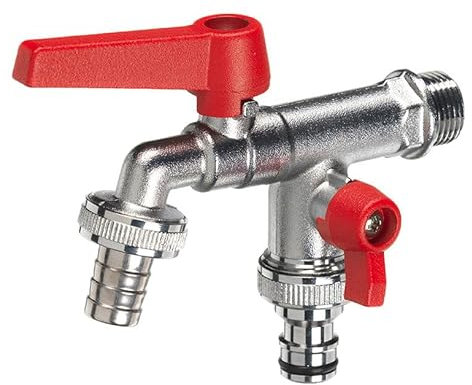 Rubinetto a Sfera Doppio per Fontana da Giardino con Leve Colorate Belfer RUB/027 Rosso