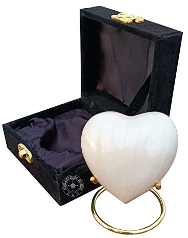 Urne funéraire blanche pour cendres avec boîte noire et support en laiton pour adultes et nourrissons