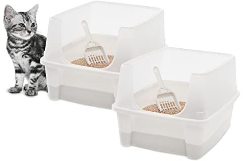 Iris Ohyama Katzenklo offen, bis 7 kg, 2er-Satz, Weiß, ohne Deckel, Katzentoilette, hoher Abnehmbarer Rand, Für große Katzen, Kätzchen, Toilet, XXL Toilette, BPA-frei, Cat Litter Box, CLH-12