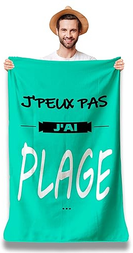 Serviette de Plage Microfibre Personnalisée avec Message Humoristique. Drap de Plage 160x80cm Ultra Absorbant, Séchage Rapide, Léger et Compact. Idée Cadeau Femme Homme Ado Anniversaire Noel