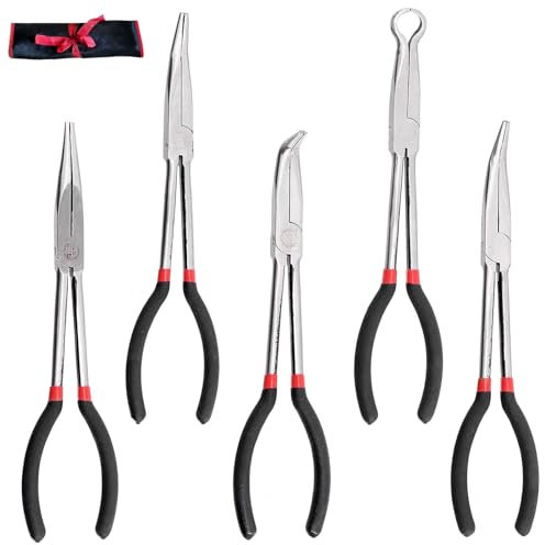Alicates De Punta Recta, Juego de 5 Alicates de Punta de Aguja de Precisión de 11 Pulgadas de Largo, Alicates de Largo Alcance, Alicates Circulares de Largo Alcance, para Carrocería de Automóvil