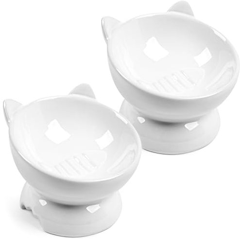 Futternapf Katze,2 Stück Katzennapf Aus Keramik Erhöhter Zervixschutz-Katzennapf Futternapf Katze Erhöht Fressnäpfe Katzen Doppel