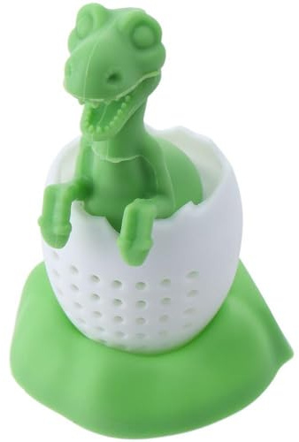 Benytro Infusore per tè, con filtro a forma di dinosauro e guscio d'uovo, filtro in silicone per diverse tazze e foglie, verde