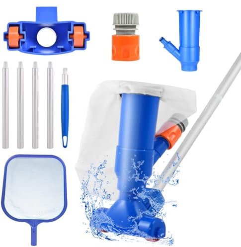 Nettoyeur de Piscine, Aspirateur Piscine avec Épuisette de Surface Piscine, Tête D'aspiration pour L'étang avec Sac à Feuilles pour Le Nettoyage par Aspiration du Fond de la Piscine Nettoyeur pour Spa