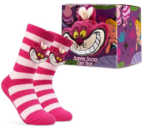 Disney Cheshire Cat Calze Pantofola Donna Adolescenti Alice in Borderland Letta Soffice Calzini Antiscivolo Regalo Donna (Rosa Caldo Cheshire Cat)
