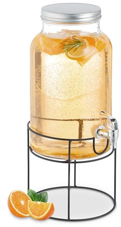 Relaxdays Dispenser per Bevande con Rubinetto, 6 Litri, Contenitore con Coperchio, Erogatore con Supporto, Trasparente