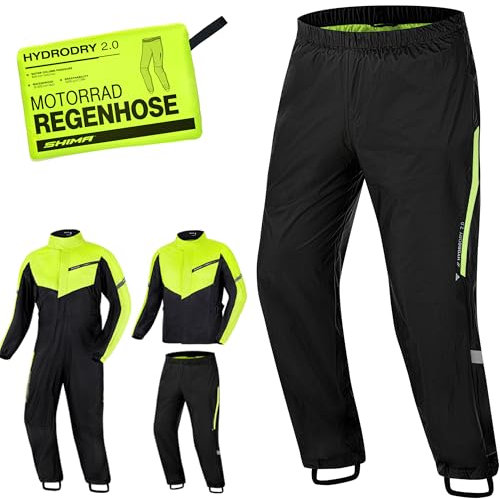 SHIMA HYDRODRY 2.0 Pantaloni Antipioggia Moto Impermeabile Donna Uomo Acqua Resistente per Tuta da Motociclista Traspirante Riflettente Abbigliamento Pioggia (Pantalone Unisex, Fluo, 4XL)