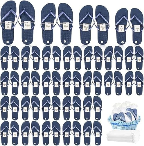 MSYU 24 paia di infradito per matrimoni, feste, ospiti, hotel, spa, pantofole casual con cartello di dimensioni assortite e borsa con coulisse (blu scuro), Blu scuro, 43.5 EU