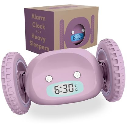 CLOCKY Extra Loud Alarm Clock for Heavy Sleepers on Wheels Rolls Runs Away Vibrating, Easy To Set Super Smart Snooze Digital Bed Shaker Alarm Clock Funny Gift for Adults Kids Teens Bedrooms (Lavender)