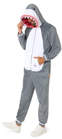 OppoSuits Erwachsene Einteiliger Pyjamas - Tier-Strampler - Hai Onesie - Grau