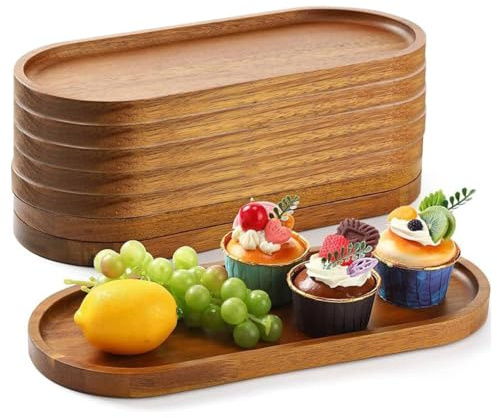 Bandejas de madera para servir charcutería, platos ovalados de madera, platos de madera para servir queso, platos a granel para postres, aperitivos, pan, aperitivos de frutas (35 x 14 cm, 8 unidades)
