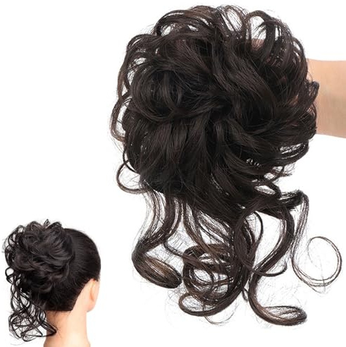 GWAWG Hairpiece with Elastic Band, Messy Bun Hairpiece with Elastic Band, Synthetic Hair Scrunchie with Hair, Tousled Updo Hairpieces for Women Girls (Dark brown)
