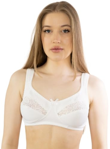 BeMyco Reggiseno Donna Coppa B in Cotone Senza Ferretto, Reggiseno in Pizzo (Anche Taglie Forti) – Made in Italy, Bianco Nero Pelle 3-10, Spalla Larga e Dorsali Morbide per Sostegno Ottimale