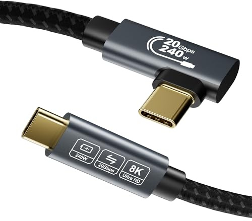 EUDOBEL Cavo USB type C 1m, (USBC 3.2 Gen 2×2, cavo video 8K@30Hz, 4K@144Hz/ 60Hz, cavo di ricarica 240W, 90 gradi) dati 20Gbps Cavo USB C USB C compatibile con Thunderbolt 4/3, MacBook Pro, iPad, SSD