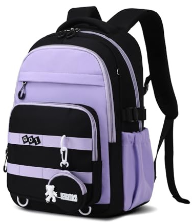 Amythe Sac à Dos pour Filles du Primaire - Cartable Fille Collège Imperméable pour Ordinateur 15,6 - Sac D'école Ado Enfants pour Scolaire Voyage Loisirs Noël Rentrée -Violet