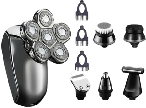 TOPPERFUN Rasoir Électrique Étanche 6-en-1 pour Hommes 6 Têtes Rotatives Tondeuse Rechargeable Multifonction pour Barbe Cheveux et Visage Matériau ABS Léger et Portable Usage Domestique