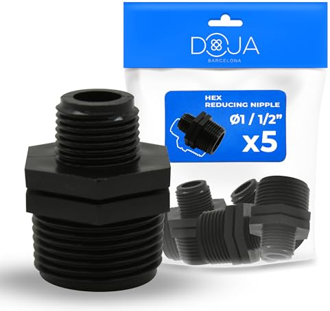 DOJA Barcelona Mamelon Réducteur Male Mâle Filetage Plastique - 1x1/2 - Pack 5 - Raccord Réducteur Fileté Facile à Installer, Rapide, Réduction Vissée, Polyvalente, Jardinage et Domestique