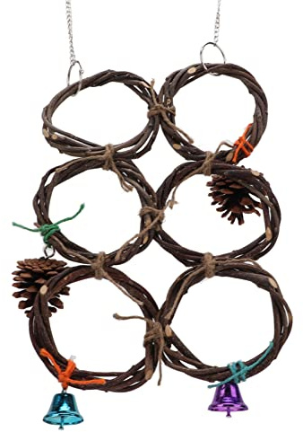 Dilwe Jouet de Balançoire en Bois pour Perroquet, Branche de Pomme Naturelle, Anneau D'oiseau, Jouet de Balançoire pour Plusieurs Oiseaux, Jeu pour Cage à Oiseaux Décorée de Cloches et de Pommes de