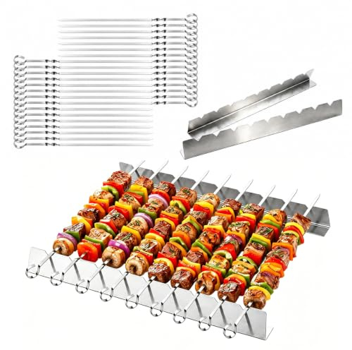 Rehecher Pinchos Barbacoa de Acero Inoxidable con Juego de Soportes, 30 Pcs