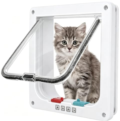 ABCORPHIC Chatiere, Serrure de Maison à 4 Voies 20 cm x 19 cm (S), Chatiere, Porte pour Animaux de Compagnie pour Chats et Petits Chiens (Blanc)