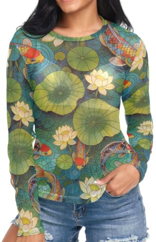 Dam vardaglig genomskinlig topp S-XXL, Kois fiskblad, L