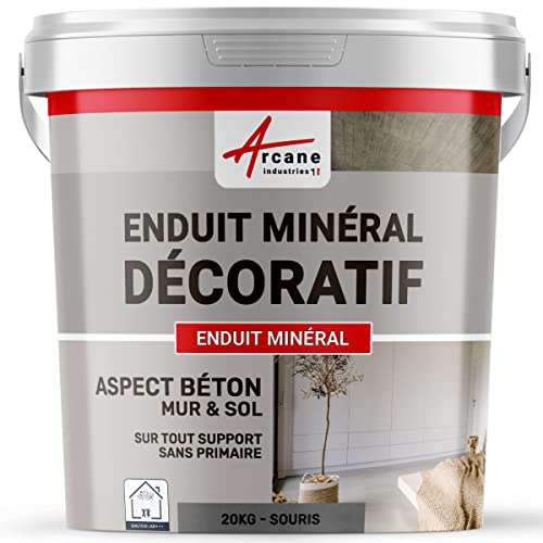Enduit minréral decoratif interieur | Aspect/Effet beton pour sol et mur toute pièce intérieure - 20 kg Souris - ARCANE INDUSTRIES
