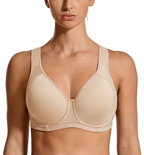 SYROKAN Lightly Pads Sports Bras for Women Support Beige 36D
