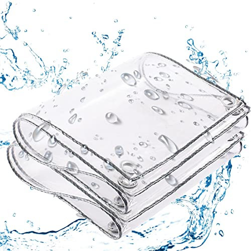 CDDUOLA Trasparente Telo Telone Impermeabile, 0.3mm PVC Tela Copertura con Occhielli, Teli Protettivi per Piante per Giardino Piscina Gazebo Serra, 450g/m²
